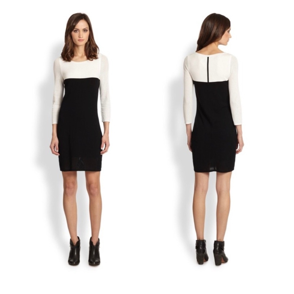 Rag &‎ Bone Colorblock Knit Sweater Dress Cream Black Pointelle Mesh Sleeve M